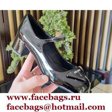 Prada Heel 5cm Triangle Logo Patent Leather Pumps Black 2021