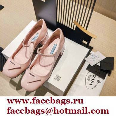 Prada Heel 5cm Triangle Logo Patent Leather Pumps Light Pink 2021