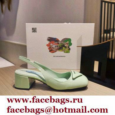 Prada Heel 5cm Triangle Logo Patent Leather Sling-back Pumps Light Green 2021