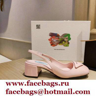 Prada Heel 5cm Triangle Logo Patent Leather Sling-back Pumps Light Pink 2021