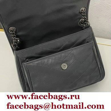 Saint Laurent Niki Medium Bag in Crinkled Vintage Leather 633158 Dark Gray - Click Image to Close
