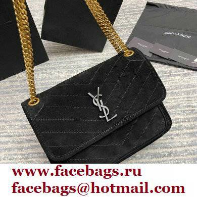 Saint Laurent Niki Medium Bag in Suede Leather 633158 Black/Gold - Click Image to Close