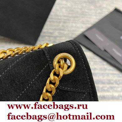 Saint Laurent Niki Medium Bag in Suede Leather 633158 Black/Gold