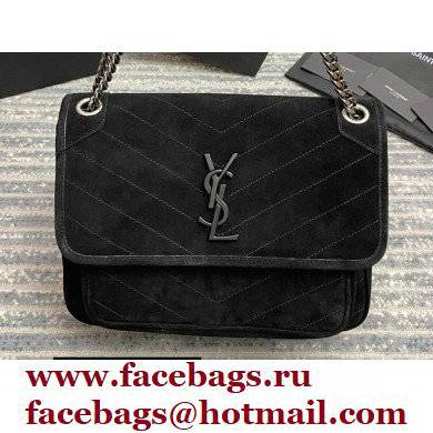 Saint Laurent Niki Medium Bag in Suede Leather 633158 Black/Silver - Click Image to Close