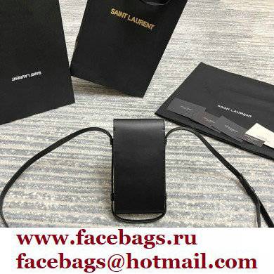 Saint Laurent Tuc Phone Pouch Bag with strap in supple calfskin 667718 Black
