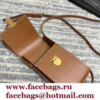 Saint Laurent Tuc Phone Pouch Bag with strap in supple calfskin 667718 Brown