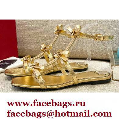 Valentino French Bows Kidskin Flat Sandals Gold 2021 - Click Image to Close
