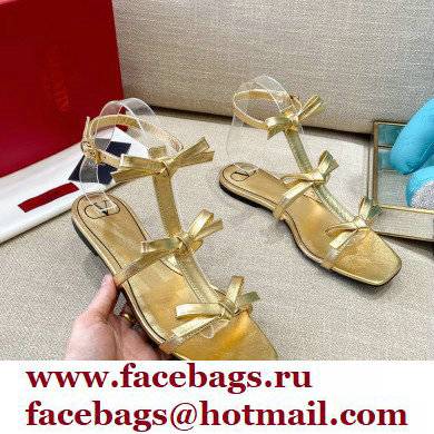 Valentino French Bows Kidskin Flat Sandals Gold 2021 - Click Image to Close