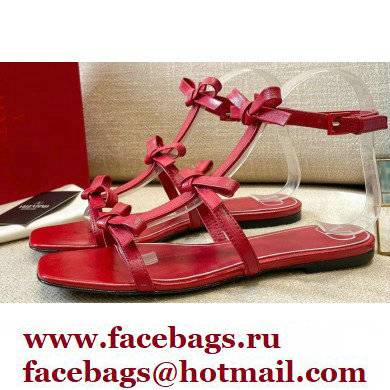 Valentino French Bows Kidskin Flat Sandals Red 2021