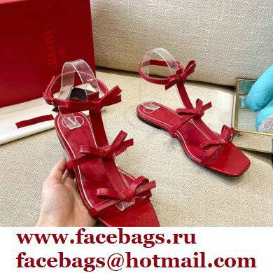 Valentino French Bows Kidskin Flat Sandals Red 2021 - Click Image to Close