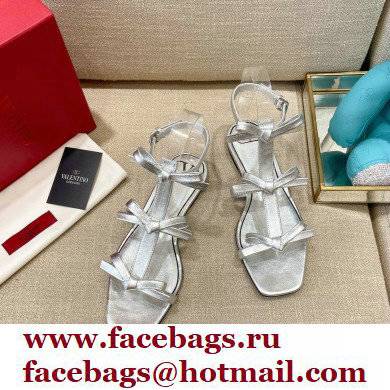 Valentino French Bows Kidskin Flat Sandals Silver 2021 - Click Image to Close