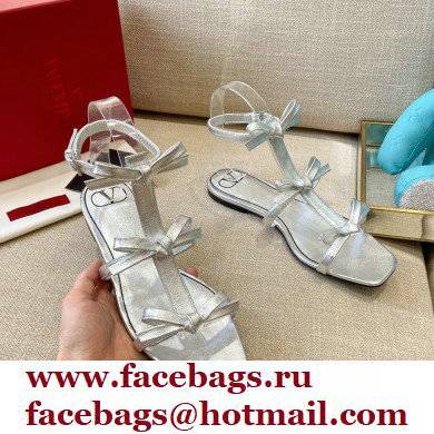 Valentino French Bows Kidskin Flat Sandals Silver 2021 - Click Image to Close