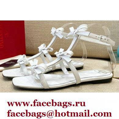 Valentino French Bows Kidskin Flat Sandals White 2021 - Click Image to Close