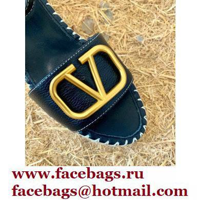 Valentino Leather VLogo Wedge Espadrilles Sandals Black