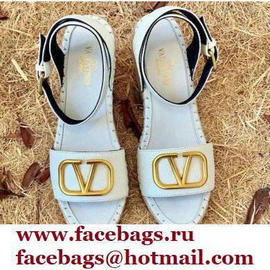 Valentino Leather VLogo Wedge Espadrilles Sandals White - Click Image to Close