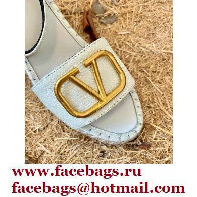 Valentino Leather VLogo Wedge Espadrilles Sandals White
