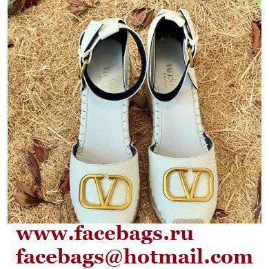 Valentino Leather VLogo Wedge Espadrilles White - Click Image to Close