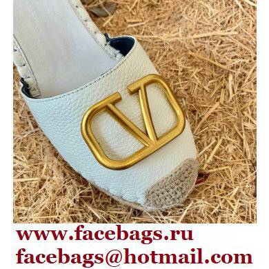Valentino Leather VLogo Wedge Espadrilles White