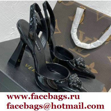Versace Heel 11cm La Medusa Sling-back Pumps Patent Black 2021