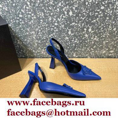 Versace Heel 11cm La Medusa Sling-back Pumps Patent Blue 2021 - Click Image to Close