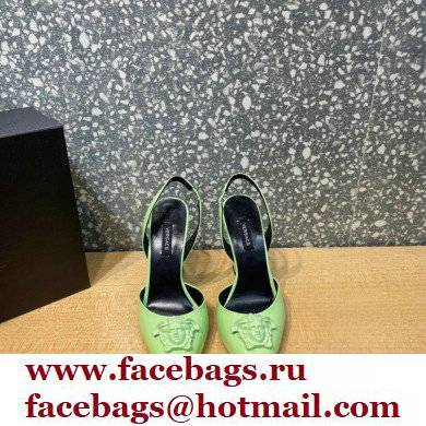Versace Heel 11cm La Medusa Sling-back Pumps Patent Light Green 2021 - Click Image to Close