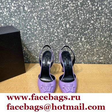 Versace Heel 11cm La Medusa Sling-back Pumps Patent Lilac 2021 - Click Image to Close