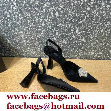 Versace Heel 11cm La Medusa Sling-back Pumps Satin Black/Crystal 2021