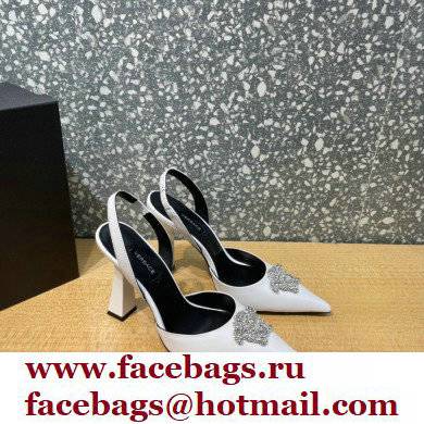 Versace Heel 11cm La Medusa Sling-back Pumps White/Crystal 2021 - Click Image to Close