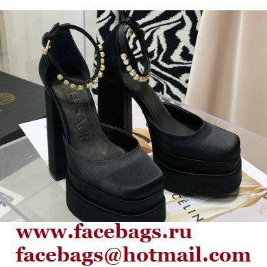 Versace Heel 14.5cm Platform 5cm Medusa Aevitas Satin Pumps Black 2021 - Click Image to Close