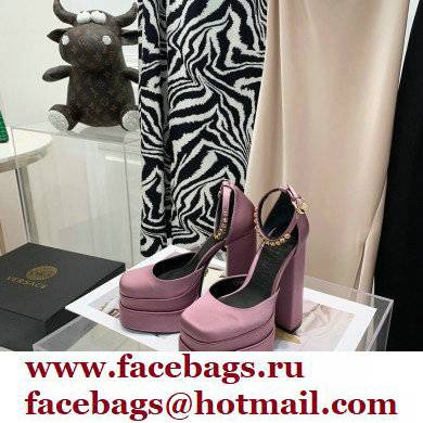 Versace Heel 14.5cm Platform 5cm Medusa Aevitas Satin Pumps Dusty Pink 2021 - Click Image to Close