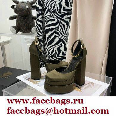 Versace Heel 14.5cm Platform 5cm Medusa Aevitas Satin Pumps Olive Green 2021 - Click Image to Close