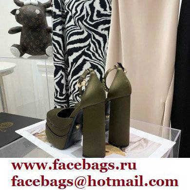 Versace Heel 14.5cm Platform 5cm Medusa Aevitas Satin Pumps Olive Green 2021 - Click Image to Close
