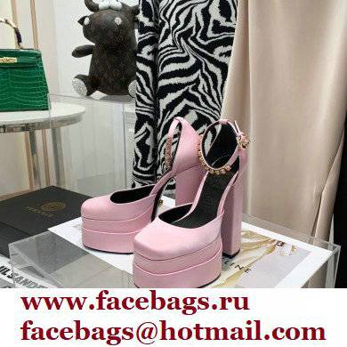 Versace Heel 14.5cm Platform 5cm Medusa Aevitas Satin Pumps Pink 2021 - Click Image to Close