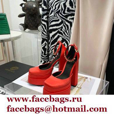 Versace Heel 14.5cm Platform 5cm Medusa Aevitas Satin Pumps Red 2021