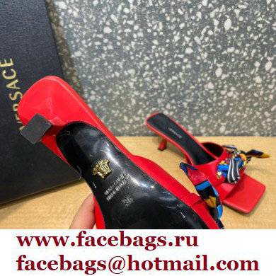Versace Heel 5.5cm Medusa Chain Foulard Mules Red 2021 - Click Image to Close