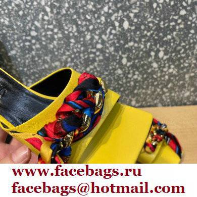 Versace Heel 5.5cm Medusa Chain Foulard Mules Yellow 2021 - Click Image to Close