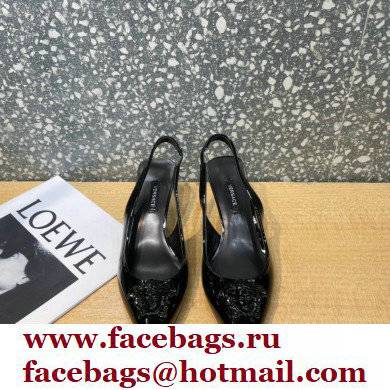 Versace Heel 6cm La Medusa Patent Leather Sling-back Pumps Black 2021