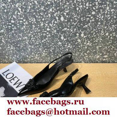 Versace Heel 6cm La Medusa Patent Leather Sling-back Pumps Black 2021 - Click Image to Close