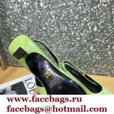 Versace Heel 6cm La Medusa Patent Leather Sling-back Pumps Light Green 2021 - Click Image to Close