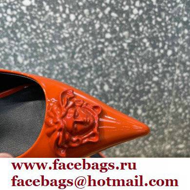 Versace Heel 6cm La Medusa Patent Leather Sling-back Pumps Orange 2021 - Click Image to Close