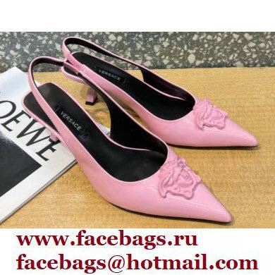 Versace Heel 6cm La Medusa Patent Leather Sling-back Pumps Pink 2021 - Click Image to Close