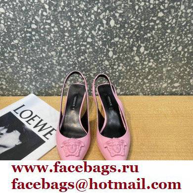 Versace Heel 6cm La Medusa Patent Leather Sling-back Pumps Pink 2021 - Click Image to Close