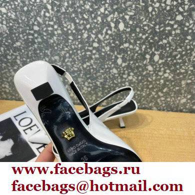 Versace Heel 6cm La Medusa Patent Leather Sling-back Pumps White 2021 - Click Image to Close
