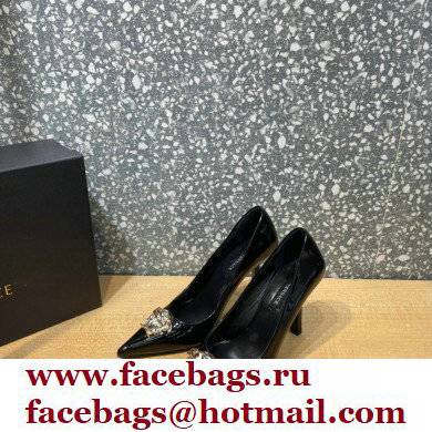 Versace Heel 9.5cm La Medusa Patent Leather Pumps Black/Gold 2021