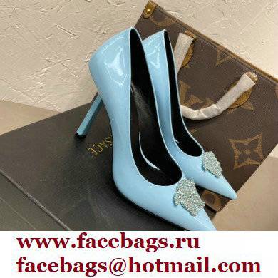 Versace Heel 9.5cm La Medusa Patent Leather Pumps Sky Blue/Silver 2021