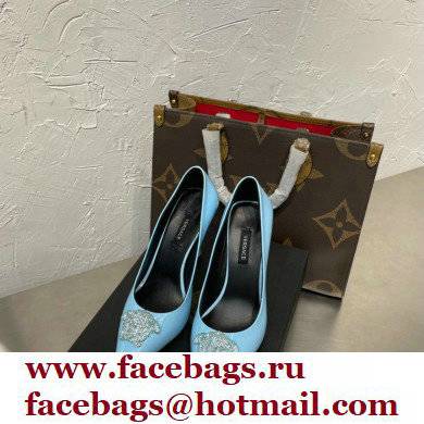 Versace Heel 9.5cm La Medusa Patent Leather Pumps Sky Blue/Silver 2021