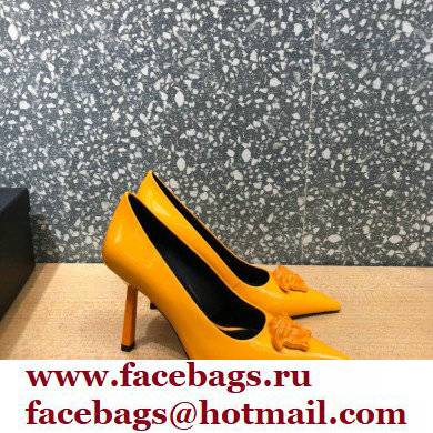 Versace Heel 9.5cm La Medusa Patent Leather Pumps Yellow 2021 - Click Image to Close
