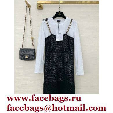 chanel white T-shirt and black net dress 2022SS