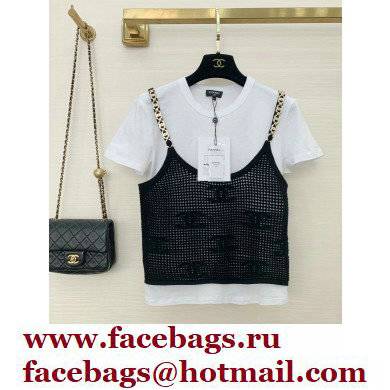 chanel white T-shirt and black net vest 2022SS