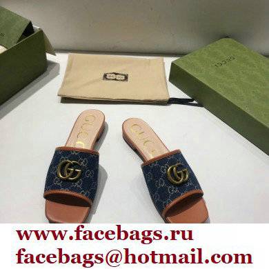 gucci Women's GG jacquard denim slide sandal with Double G 2021 - Click Image to Close